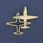 Brosche-Anhänger Flugzeug mit weißen Strasssteinen auf goldfarbenem Metall 43 × 50 mm+
