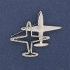 Brosche-Anhänger Flugzeug mit weißen Strasssteinen, silberfarbenes Metall 43×50 mm+