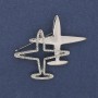 Brosche-Anhänger Flugzeug mit weißen Strasssteinen, silberfarbenes Metall 43×50 mm+