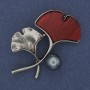 Zweigbrosche in roter Farbe, Perle, silberfarbenes Metall, 48×38 mm+