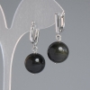 Ohrringe aus Sonnen-Obsidian, glatte Kugel, Durchmesser ca. 14 mm, Länge ca. 32 mm, silberfarbenes Metall