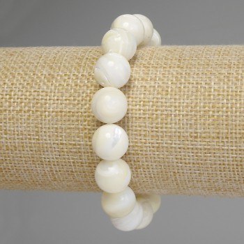 Armband aus Perlmutt, glatte Kugeln, Durchmesser ca. 12 mm, Länge 18 cm, Elastikarmband