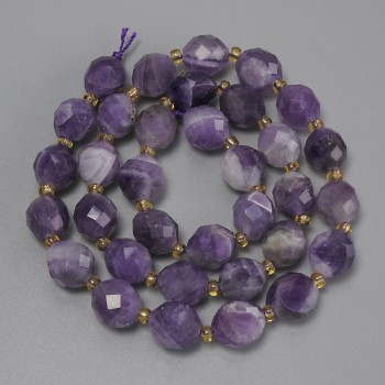 Amethyst Chevron facettierte Rondell-Perlen, Körnerform, Ø 10×9 mm ±, 3 mm Rocailles ±, Länge ca. 40 cm, auf Faden