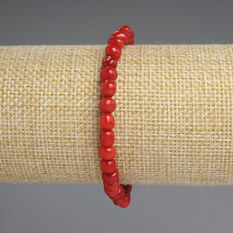 Armband aus Koralle, facettierte Korallenperlen, Durchmesser 5–6 mm, 5×5 mm ±, Länge ca. 18 cm, Stretcharmband