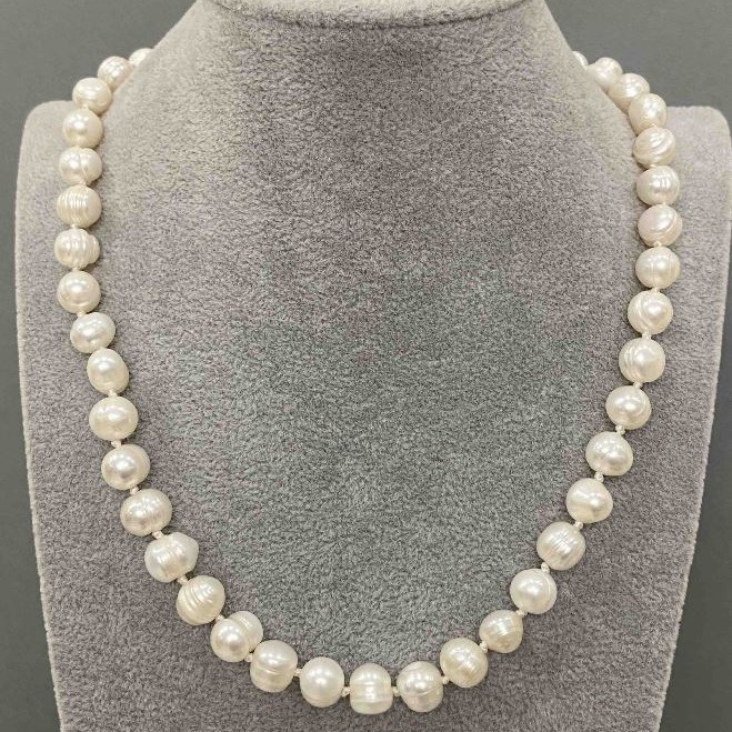 Perlenkette aus natürlichen Flussperlen 8,5–10,5 × 8–9 mm ±, Länge ca. 47 cm ± mit Verschluss