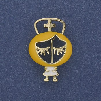 Brosche 'Krankenschwester' gelb-weiße Emaille, goldfarbenes Metall, 21×30 mm+