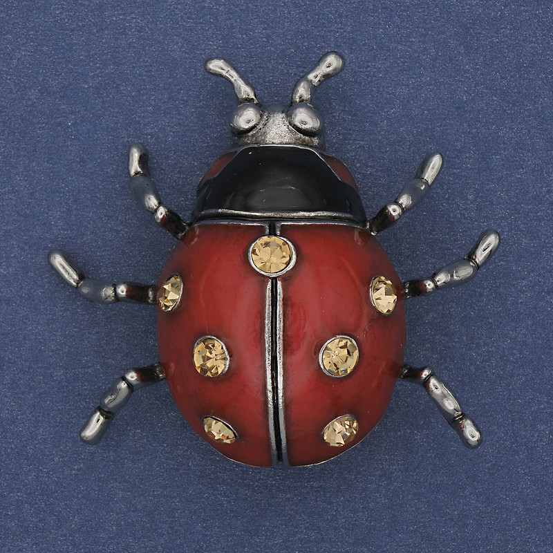 Brosche-Anhänger Sonne, rote Emaille, gelbe Strasssteine, silberfarbenes Metall, 42×47 mm+