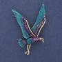 Brosche Vogel – hellblaue, violette und silberfarbene Emaille, goldfarbener Metall, 38×56 mm +