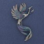 Brosche Vogel blau-graue Emaille, Strasssteine, silberfarbenes Metall, 43 × 67 mm +