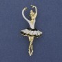 Brosche/Anhänger Ballerina, weiß emailliert, goldfarbenes Metall, 25×57 mm+