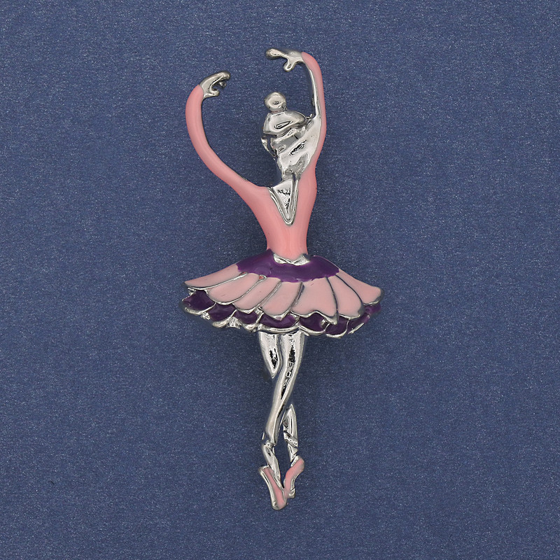 Brosche-Anhänger Ballerina rosa Emaille goldfarbenes Metall 25 × 57 mm +