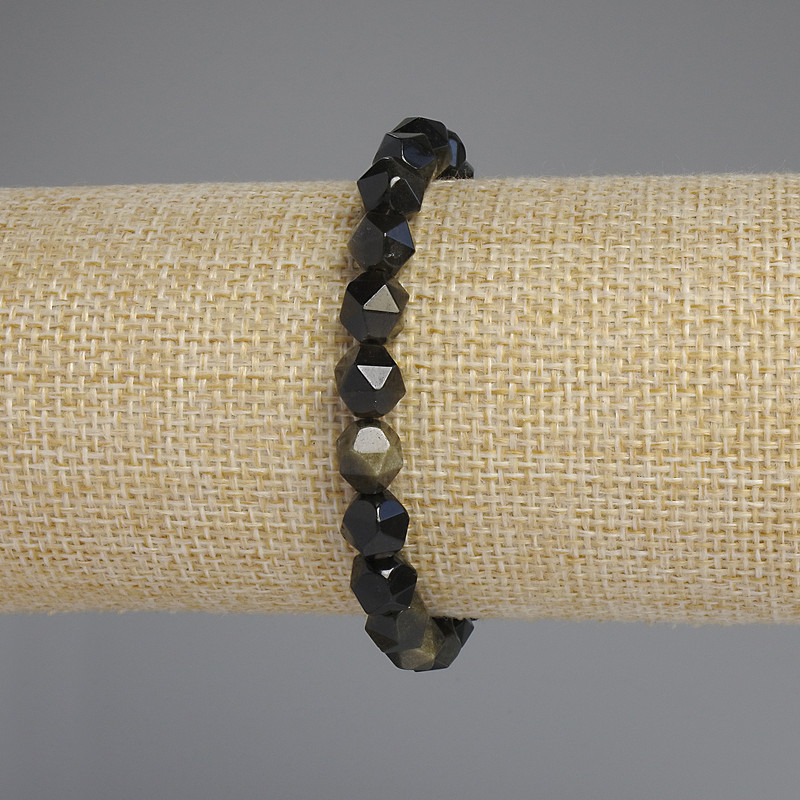 Armband aus Sonnen-Obsidian, facettierte Perlen, Durchmesser 8×7 mm ±, Länge 18 cm ±