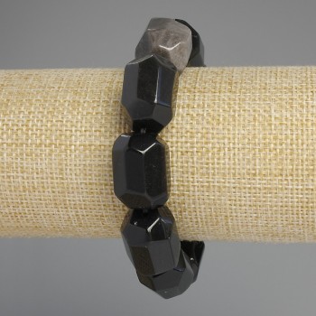 Armband aus Obsidian silberfarbene Facetten, Durchmesser 20×15–16 mm, Länge 18 cm ±