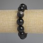 Armband aus natürlichem Obsidian, silberglänzende glatte Kugel, Durchmesser 14 mm, Länge 18 cm +