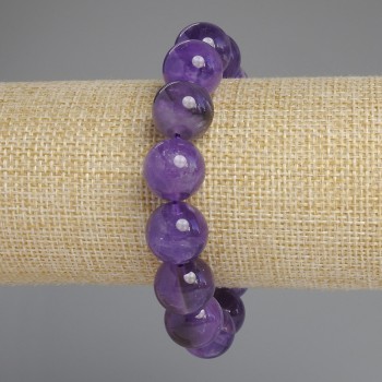 Amethyst-Armband mit glatten Kugeln, Durchmesser ca. 14 mm, Länge ca. 18 cm, Elastikarmband