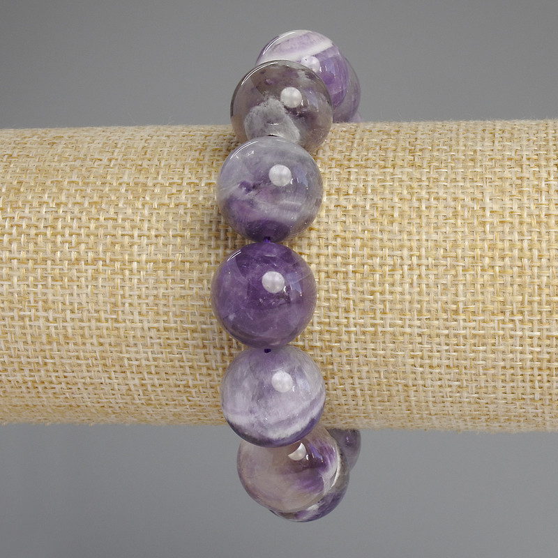 Amethyst Chevron-Armband – glatte Kugeln, Durchmesser ca. 16 mm, Länge ca. 18 cm, Stretch