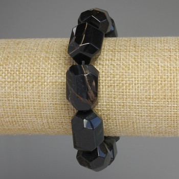 Armband aus Falkenauge, facettierte Formen, Durchmesser ca. 20 × 16 mm, Länge ca. 18 cm, elastisches Stretchband