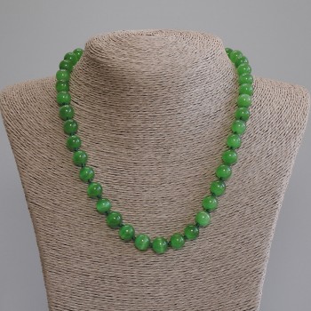 Grüne Katzenauge-Perlenkette, glatte Kugeln, Durchmesser ca. 9,5 mm, Länge ca. 50 cm, mit Verschluss