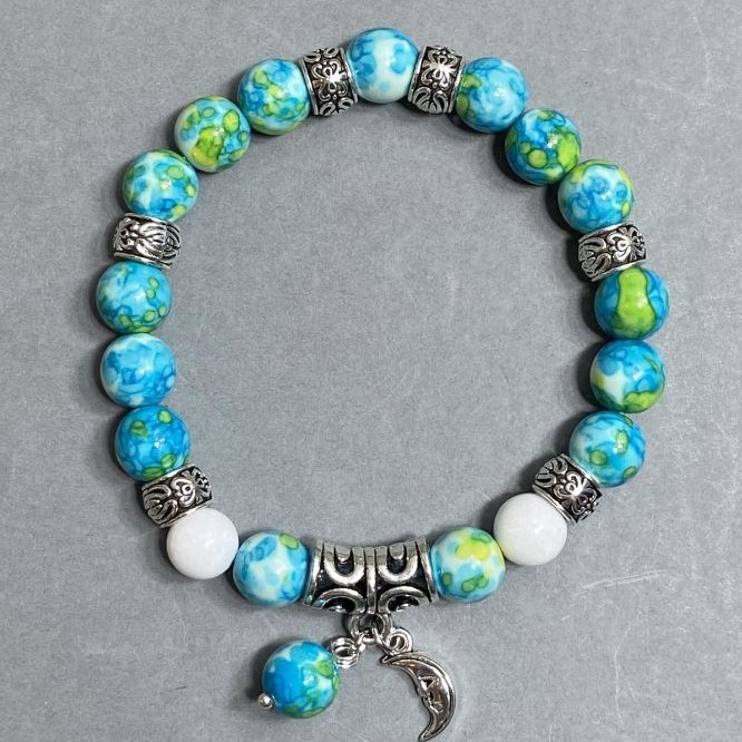 Armband aus Achat-Varizit (Einzelstück) – Kugel, Ø 8,5 mm, Länge ca. 18 cm, Stretch