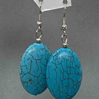 Ohrhänger mit ovalen, glatten Cabochons in Türkis-Nachbildung, 21×55 mm+