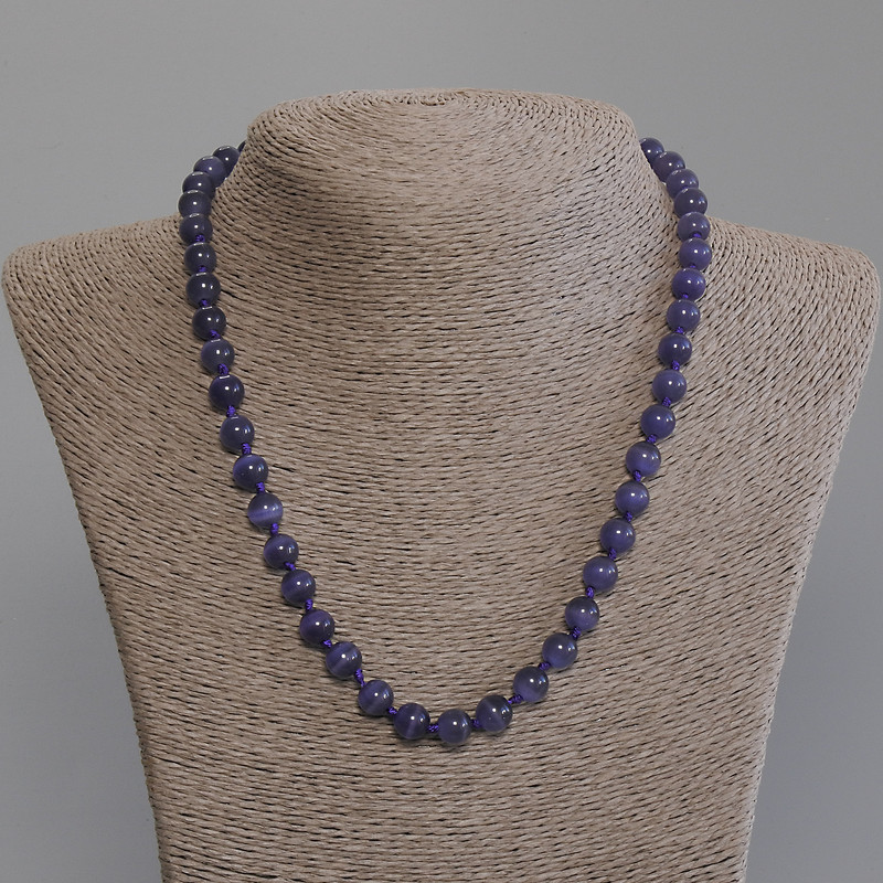 violett Katzenauge-Halskette – glatte Kugeln, Durchmesser ca. 8 mm, Länge ca. 50 mm, mit Verschluss