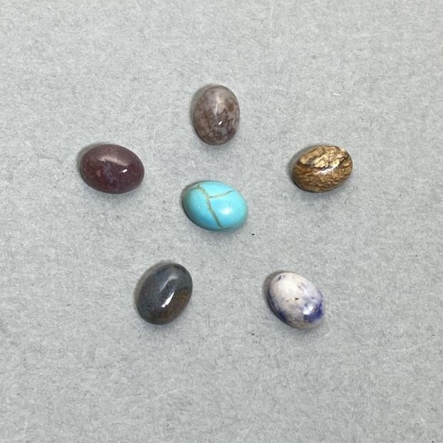 Cabochon-Fassungen Sortiment (Türkis, Jaspis, Achat, Sodalit) 8×6 mm ± 6 Stück
