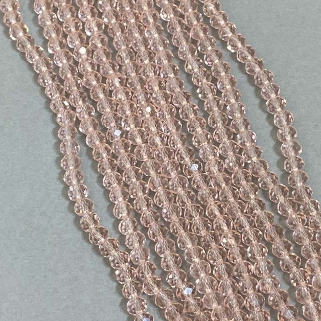 Perlen aus tschechischem Kristall, rosafarbene transparente Rondelle, facettiert, Ø 6 × 5 mm, Länge ca. 42 cm