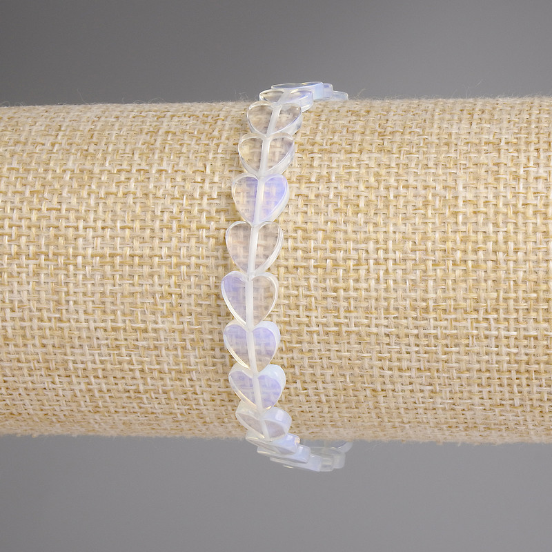 Mondstein-Herzarmband, 8 mm, Länge ca. 18 cm, Stretcharmband