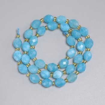 Aquamarin facettierte Reiskornperlen 8×6,5 mm ±, Rocailles 3 mm ±, Länge ca. 36 cm – auf der Schnur