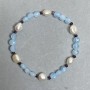 Armband Aquamarin – facettierte Münze, Durchmesser ca. 6 mm; Süßwasserperlen 8–8,5 × 8 mm; Länge ca. 18 cm – Stretch
