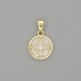 Perlmutt-Anhänger Kleeblatt im Kreis, mit Strasssteinen, goldfarbenes Metall, 20×13 mm+