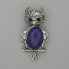 Brosche-Anhänger 'Eule' mit Lapislazuli 60×29 mm ±, silberfarbenes Metall, schwarze Strasssteine