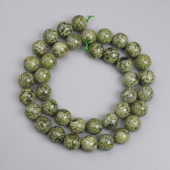 Serpentin-Perlen, glatte Kugel 10 mm, ca. 38 cm Länge, auf einer Schnur