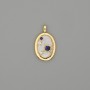 Anhänger mit Perlmutt, goldfarbenem Metall und Strass-Steinen, Durchmesser 23×14 mm
