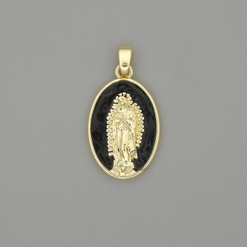 Anhänger Mutter Gottes, emailliertes goldfarbenes Metall, Durchmesser 29 × 18 mm+