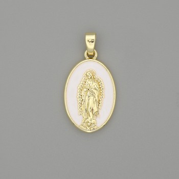 Anhänger Mutter Gottes – Emaille, goldfarbenes Metall, Durchmesser 29×18 mm+