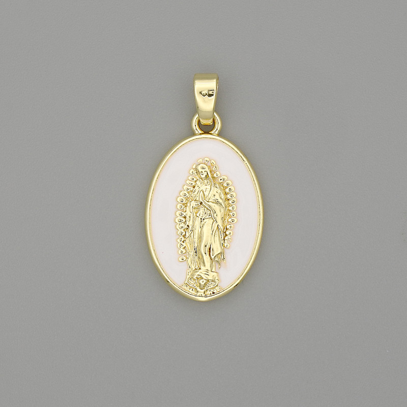 Anhänger Mutter Gottes – Emaille, goldfarbenes Metall, Durchmesser 29×18 mm+