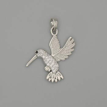 Anhänger Kolibri, silberfarbenes Metall, weiße Strasssteine, Durchmesser 29×21 mm+