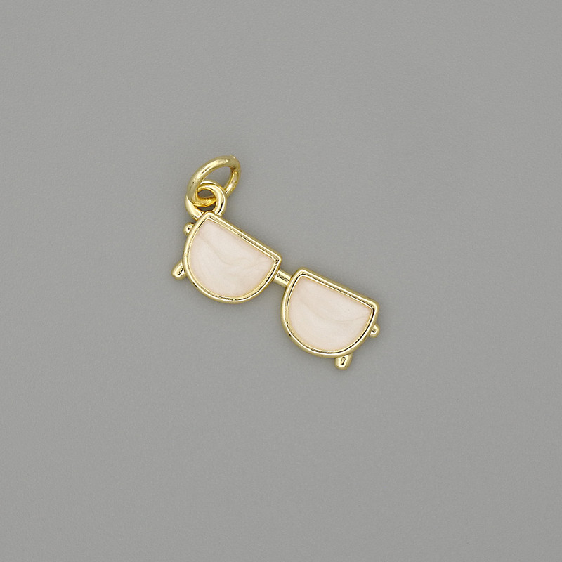 Anhänger Brille mit Perlmutt, goldfarbenem Metall, weiße Strasssteine, Maße 19 x 6 mm