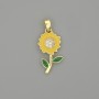 Anhänger Sonnenblume, emailliertes goldfarbenes Metall, weiße Strasssteine, Durchmesser ca. 25×10 mm+