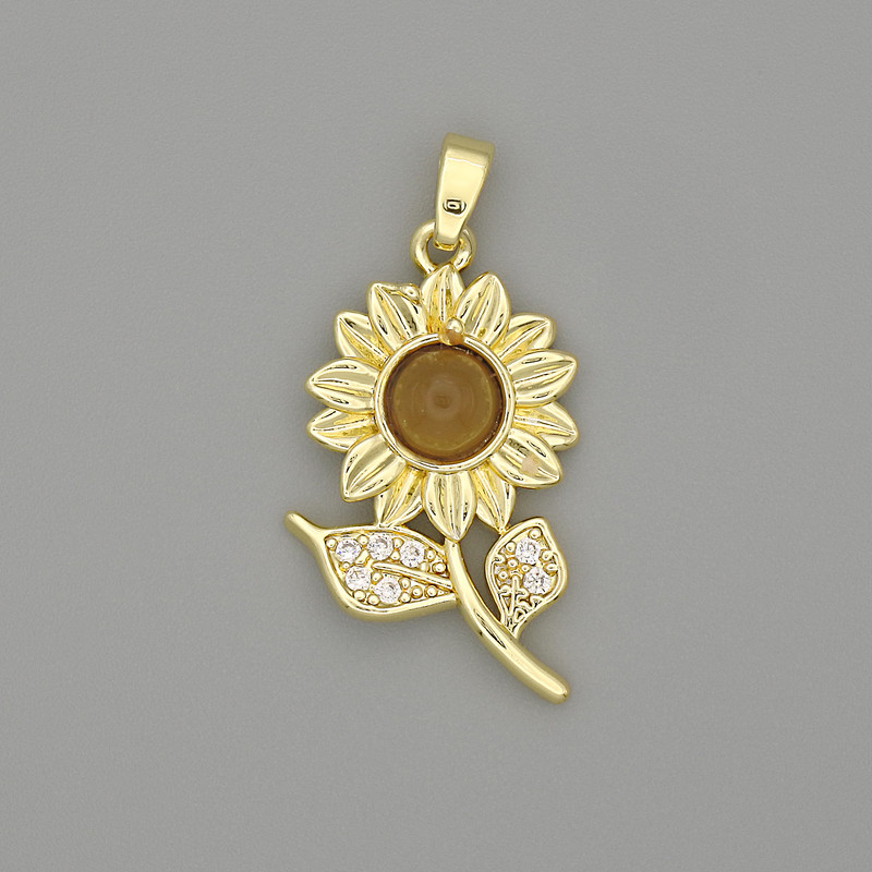Sonnenblumen-Anhänger, goldfarbenes Metall, weiße Strass-Steine, Durchmesser 30×17 mm+