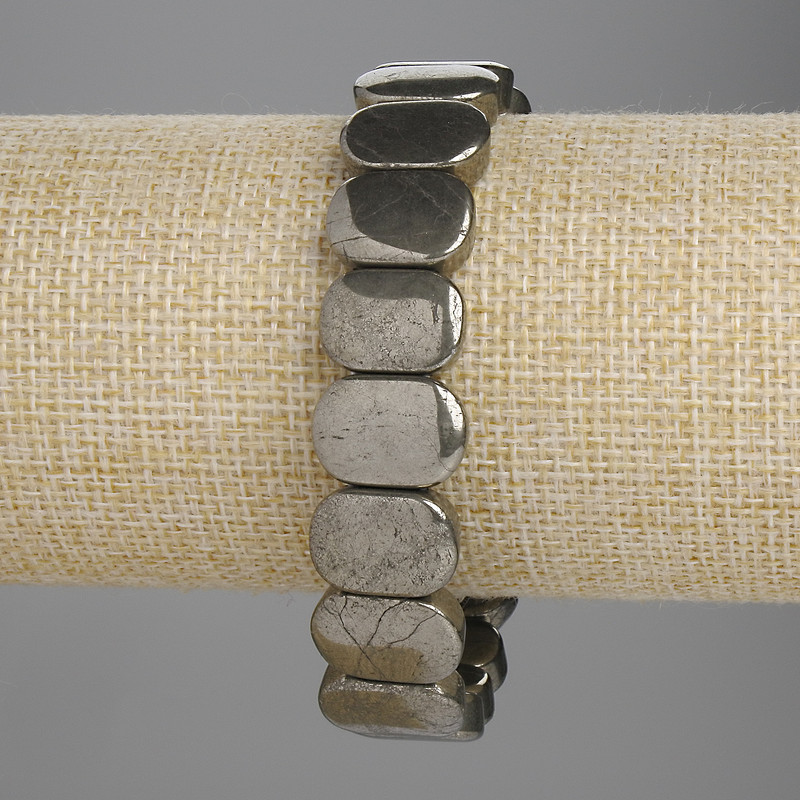 Pyrit-Armband, glatte Glieder 15×10 mm, Länge ca. 18 cm, Elastikband
