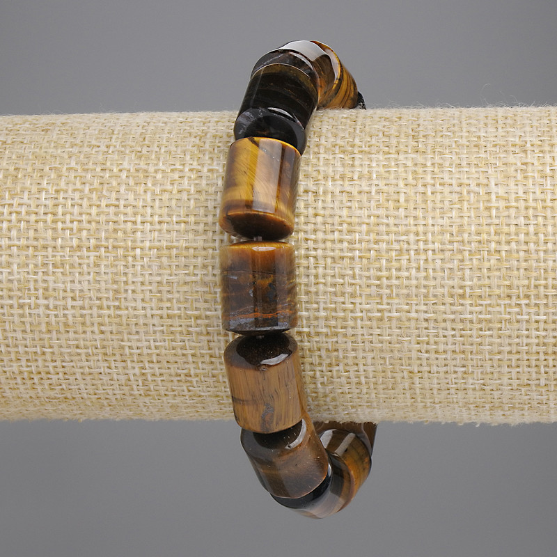 Tigerauge-Armband, zylindrische Perlen, Durchmesser 14×11 mm, ca. 5 mm, Länge 18 cm, Stretch