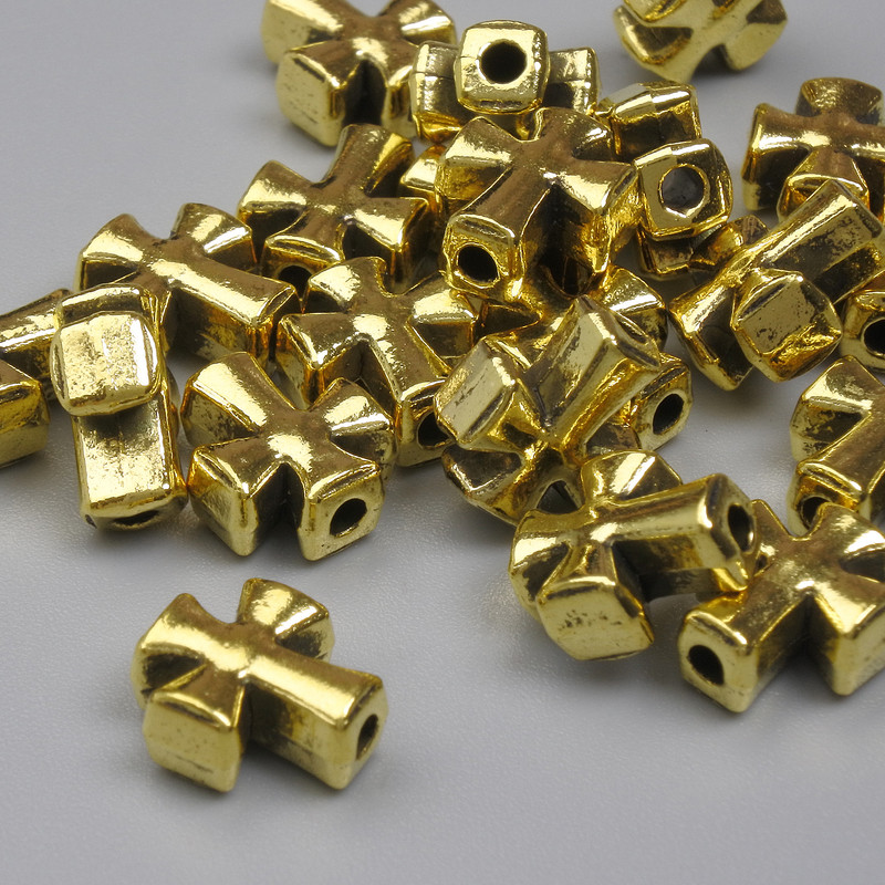 Kreuzförmiger Perleinsatz aus goldfarbenem Metall, Durchmesser 9 × 8 mm, Lochdurchmesser ca. 1,7 mm, Verpackung 20 g (~21 Stück)