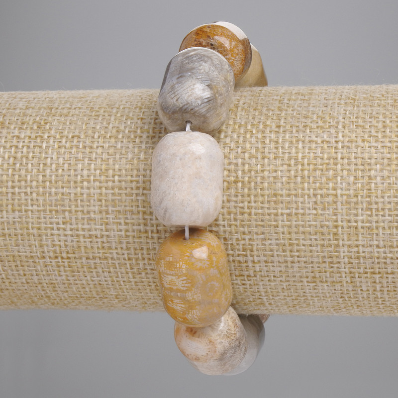 Versteinertes Korallenarmband aus Barrel-Perlen, Durchmesser ca. 19×15 mm, Länge ca. 18 cm, Stretch