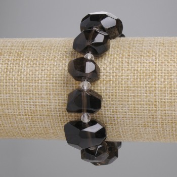 Armband Rauchquarz facettiert, Durchmesser 12–18×10–13 mm ±, Seed-Beads 5 mm ±, Länge 18 cm ±, Stretch
