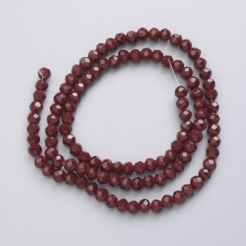 Perlen aus tschechischem Kristall – burgunderfarbene, matte, facettierte Rondellen, Durchmesser 3,5×3 mm, Länge ca. 32 cm, auf Schnur aufgefädelt