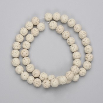 Beige Lava-Perlenkugeln, Durchmesser 8 mm ±, auf einer Schnur, Länge 38 cm+