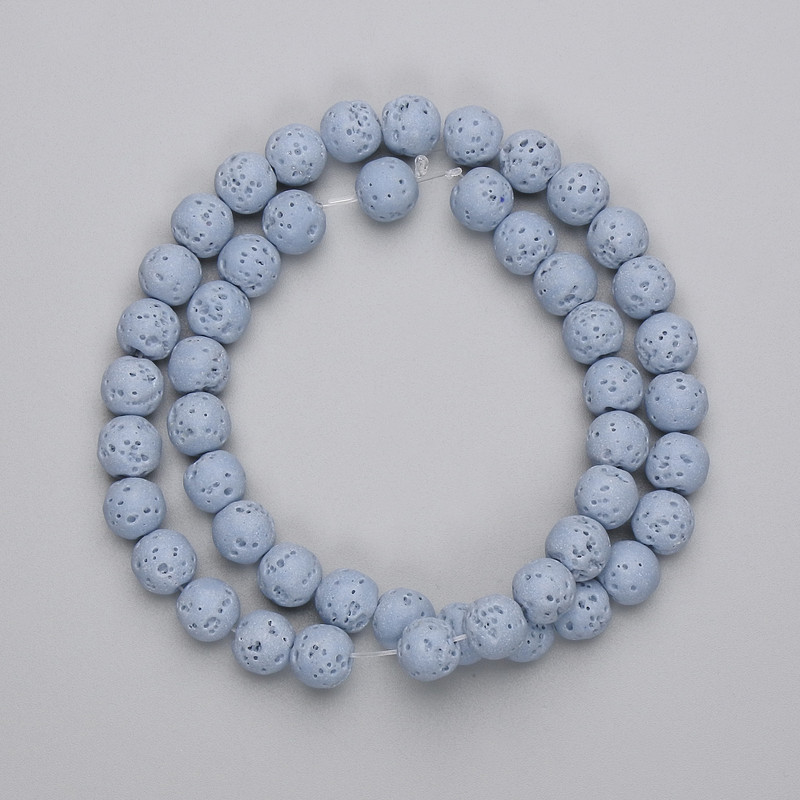 Perlen aus blauem Lavagestein, Kugeln, Durchmesser 8 mm ±, auf Schnur, Länge ca. 38 cm