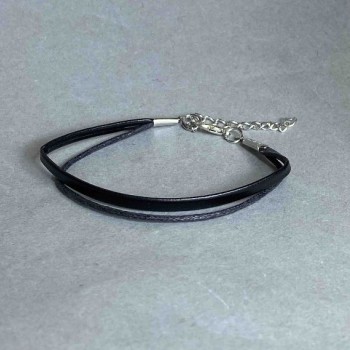 Armband aus Öko-Leder, Farbe Schwarz, Länge 18 cm + 5 cm Verlängerungskette
